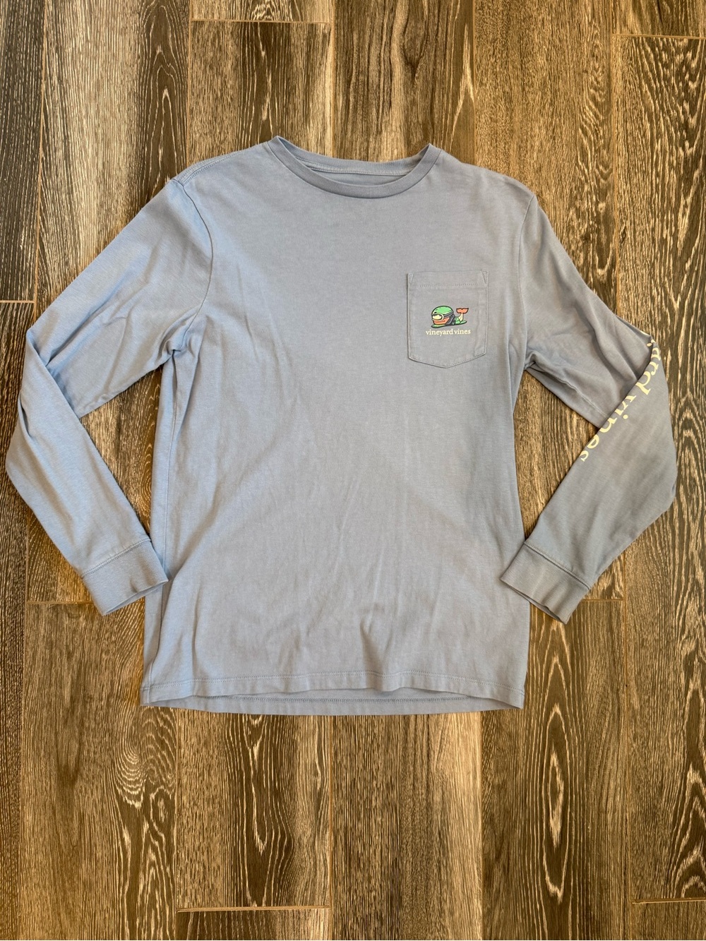 Vineyard Vines Kids Long-Sleeve Pocket Tee in Dusty Blue